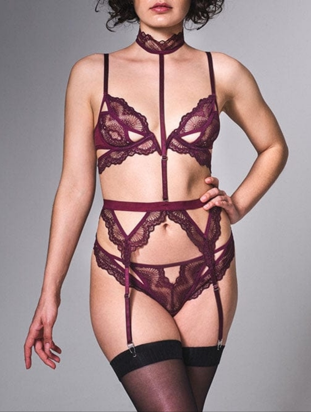 Thistle and Spire Burgundy Lace Harness & Garter Set Size 3x